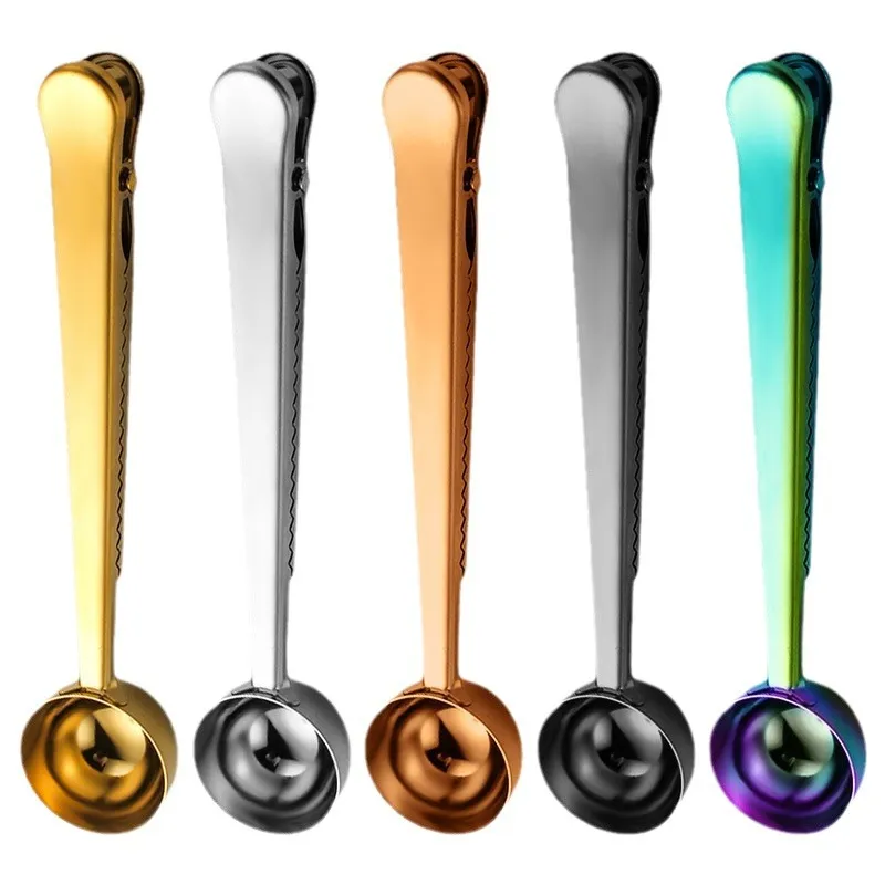 Venta al por mayor Cuchara medidora de café de acero inoxidable multicolor con clip