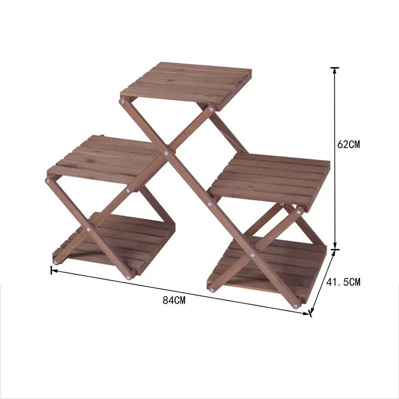 Estante de flores de madera triangular móvil y plegable Soporte de exhibición de plantas para interiores al aire libre