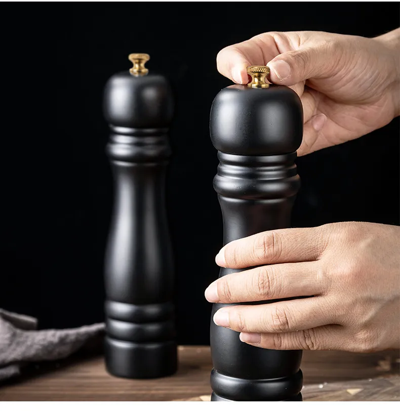 de madera pintado de PU negro de 8 pulgadas Molinillo de sal marina