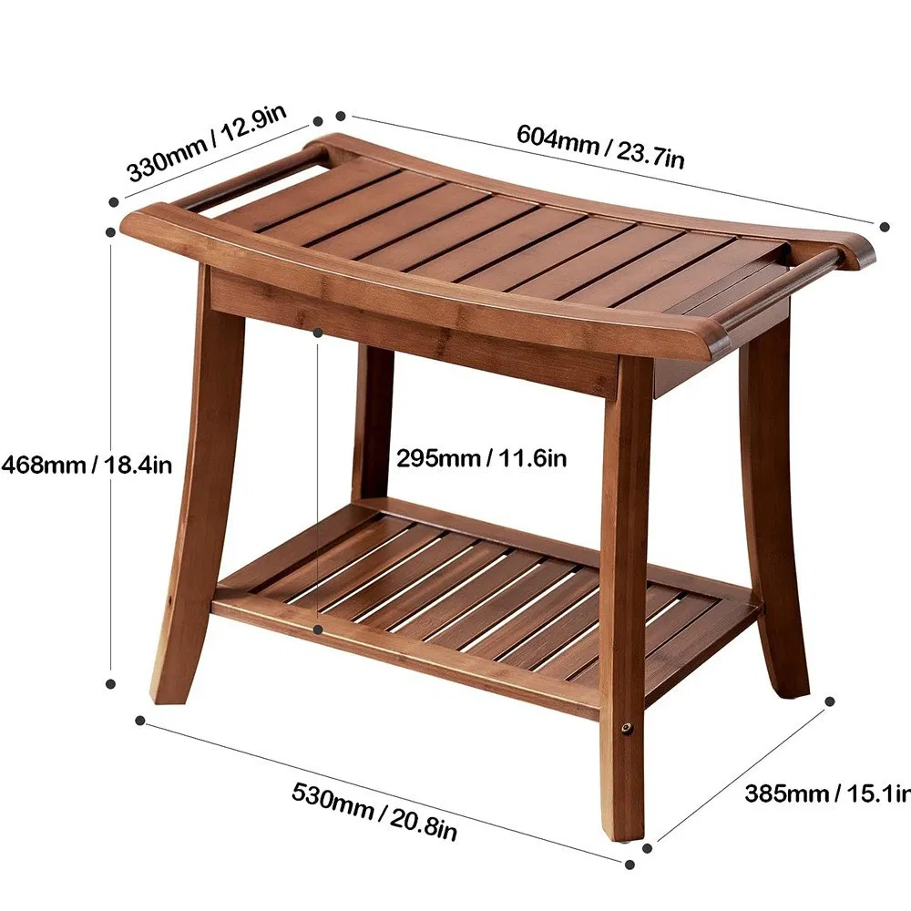 Taburete de ba&ntilde;o de bamb&uacute; antideslizante e impermeable de color carbonizado Taburete de ducha con colgador de toalla Taburete de ba&ntilde;o de bamb&uacute; 