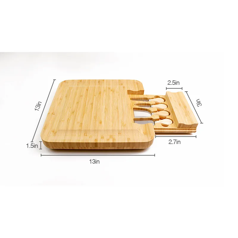 Tablas para charcutería redondas, compactas y giratorias de madera de acacia, tabla para quesos de pizarra con juego de cuchillos