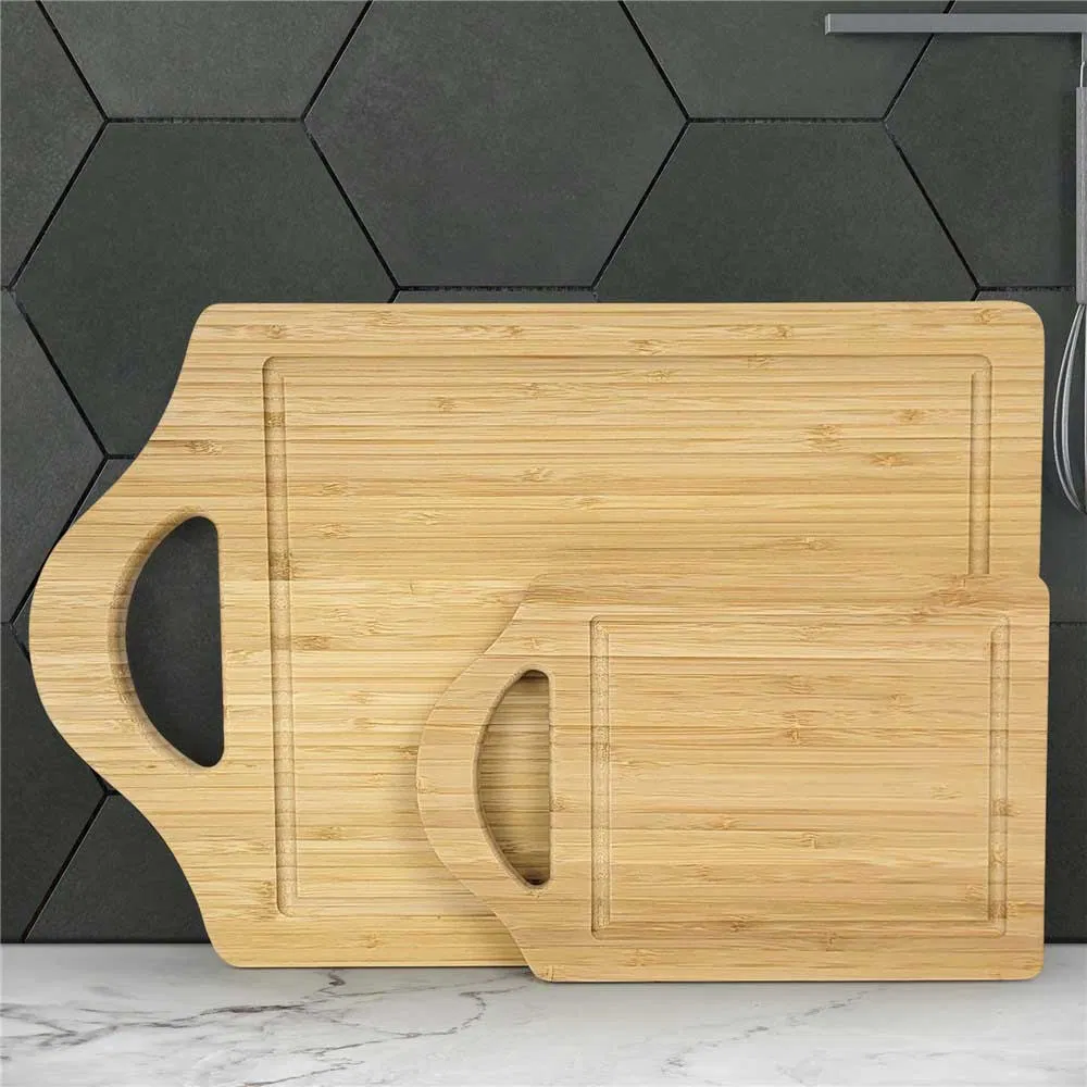 doble cara para carne/frutas/verduras Juego de 2 tablas de cortar de madera de bamb&uacute; personalizadas rectangulares de 