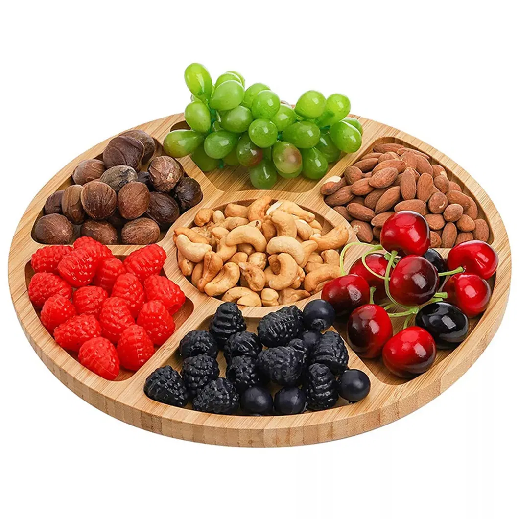 Bandeja de almacenamiento de nueces de bamb&uacute;, platos con 5 rejillas para comedor 