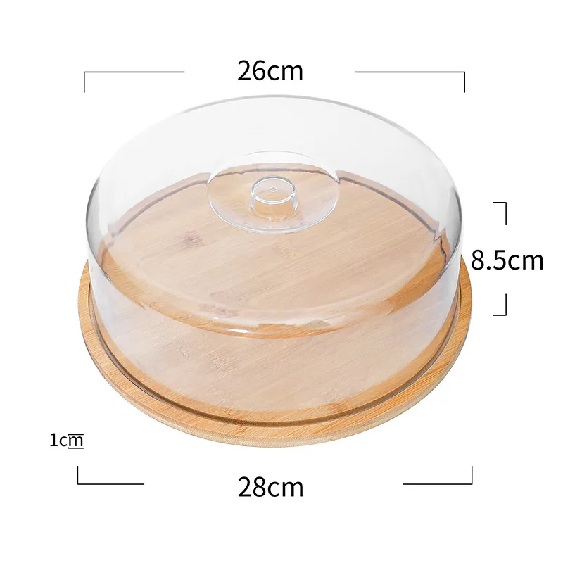 Soporte de mantequilla de bamb&uacute; Soporte para pasteles Bandeja de mantequilla con tapa transparente