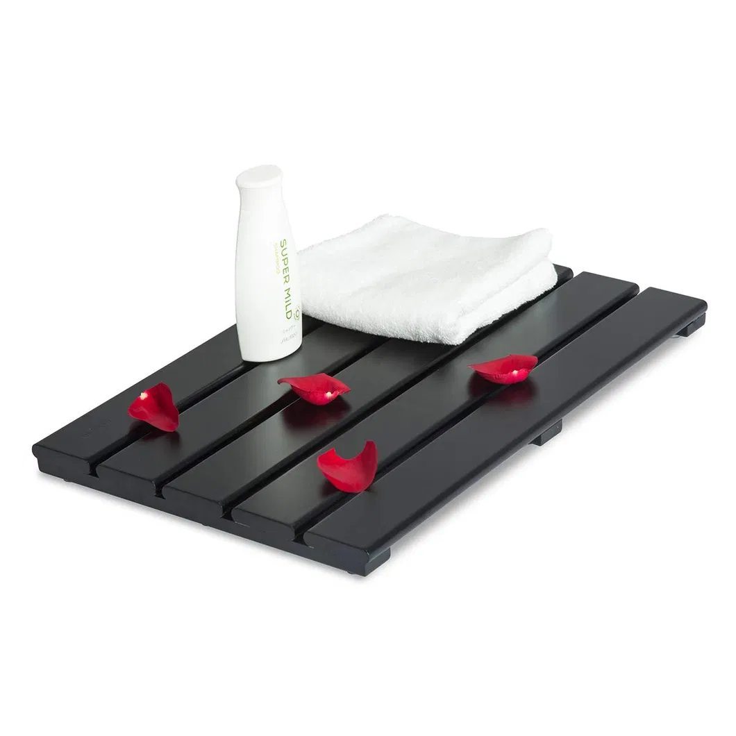 Alfombra de ba&ntilde;o de bamb&uacute; para el hogar de color negro para ba&ntilde;o 