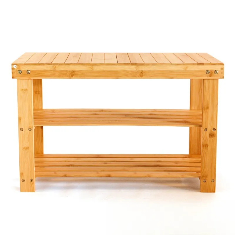 Zapatero de bamb&uacute; resistente de 3 niveles, banco de madera para entrada, dormitorio, sala de estar, balc&oacute;n 
