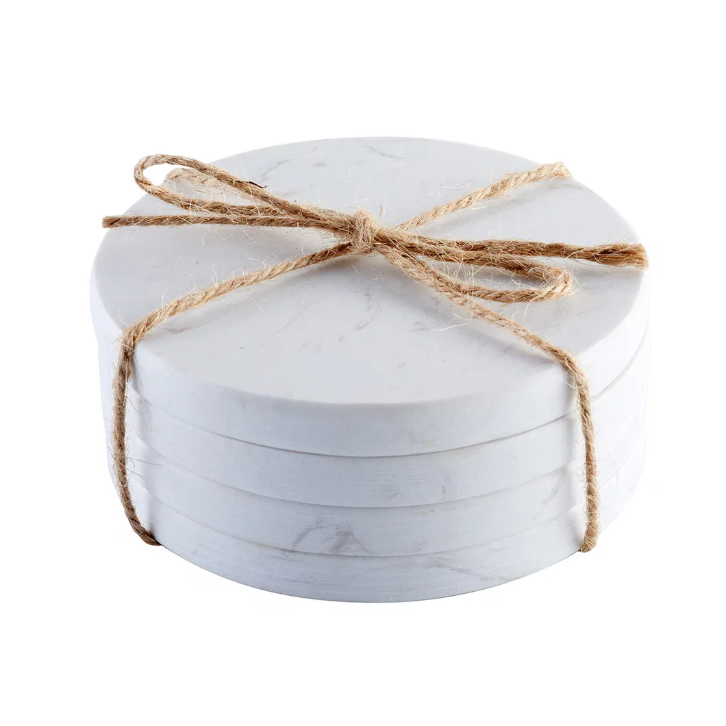 Juegos de posavasos redondos de m&aacute;rmol blanco multiusos para bebidas calientes y centros de mesa decorativos 