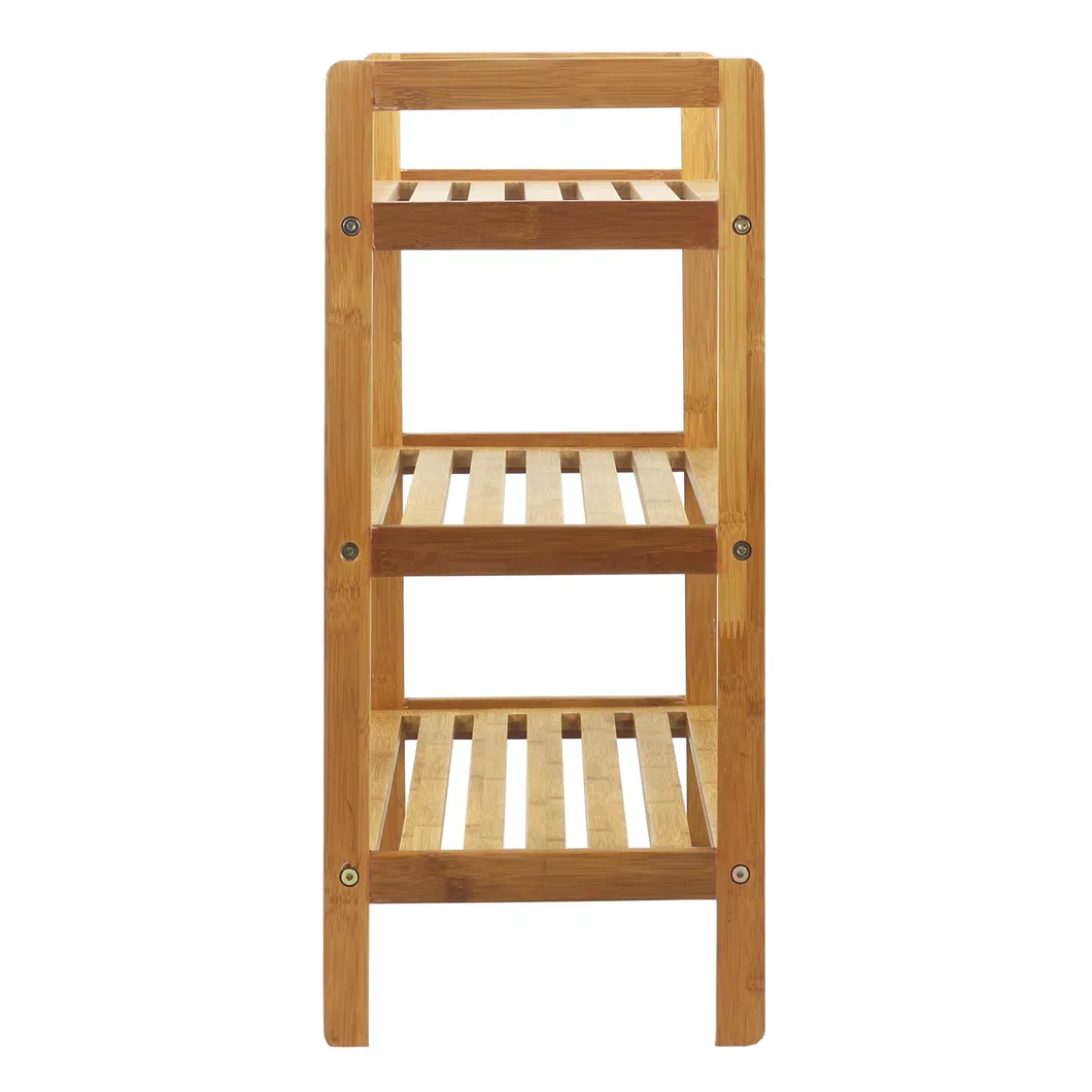 Zapatero de bamb&uacute; natural de 3 niveles de largo para sala de estar 