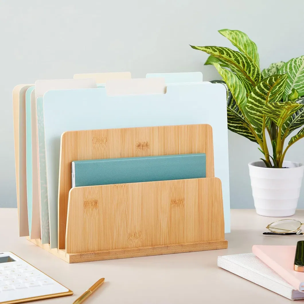 Estante de almacenamiento y organizaci&oacute;n de bamb&uacute; y madera Carpeta de escritorio de oficina para papeler&iacute;a, materiales, letras 