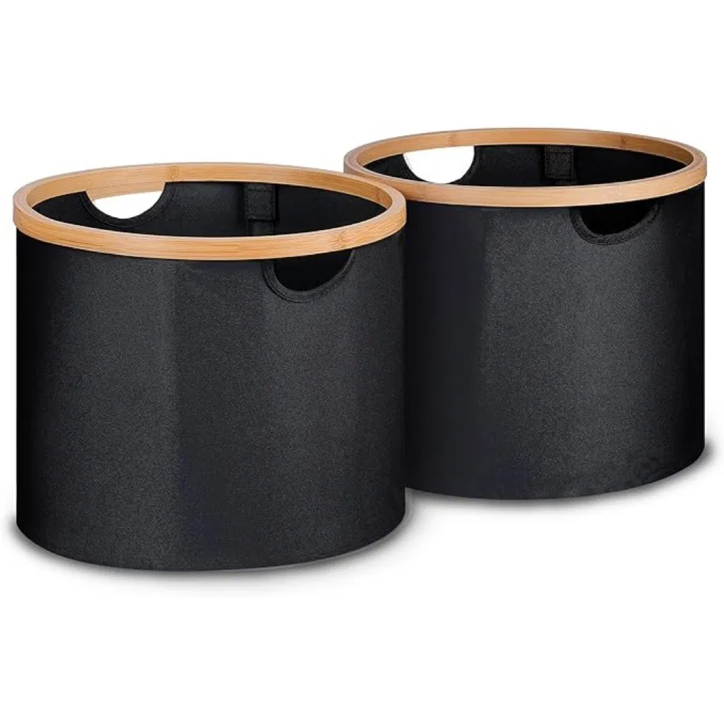 Cesta redonda de tela para la colada, cesta de ba&ntilde;o con c&iacute;rculo de bamb&uacute; para art&iacute;culos diversos/almacenamiento de juguetes 