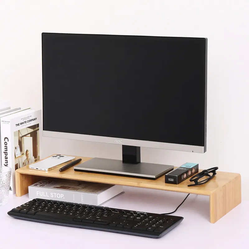 Soporte elevador de bamb&uacute; para monitor de escritorio con organizador de almacenamiento para oficina 