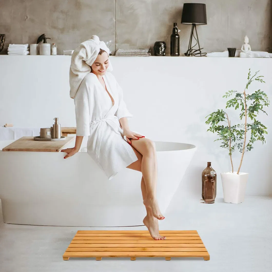 Alfombra de baño de bambú antideslizante, resistente y gruesa para ducha de lujo