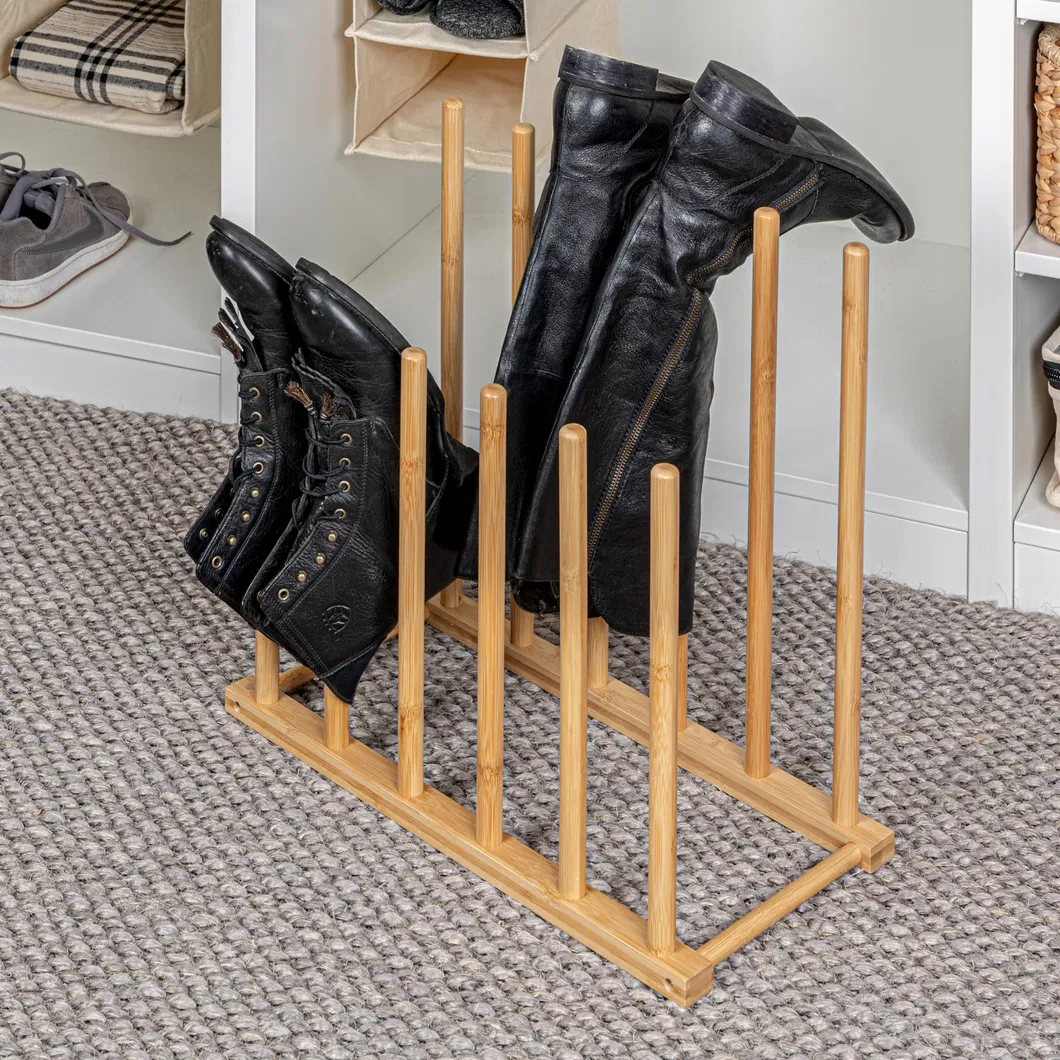 Estante de almacenamiento de botas de bamb&uacute; para ahorrar espacio, estante para zapatos para el hogar 