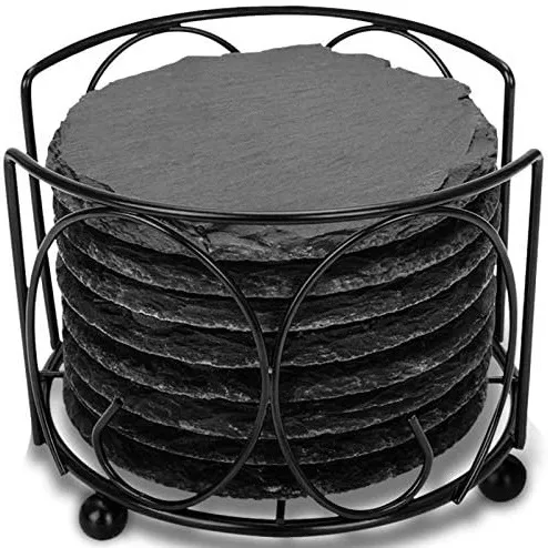 Posavasos decorativos de pizarra con elegante soporte de metal 