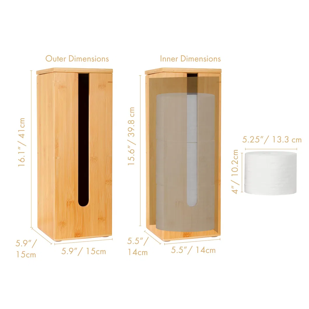 Portarrollos de papel higi&eacute;nico de bamb&uacute;, se adapta a 3 mega accesorios, natural, 5,9 x 5,9 x 16,1 pulgadas 