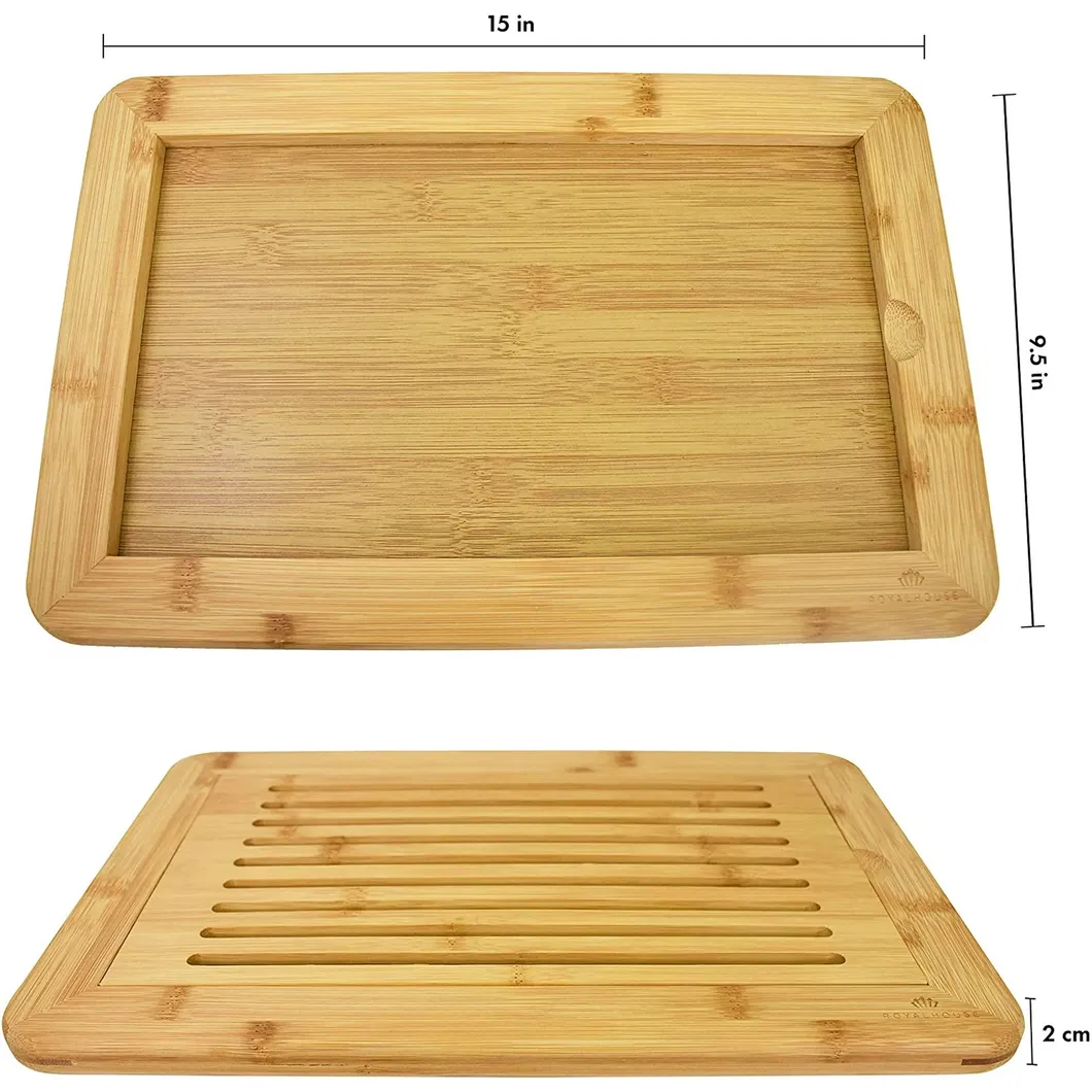 Tabla para cortar pan grande de bambú premium con bandeja para migas integrada