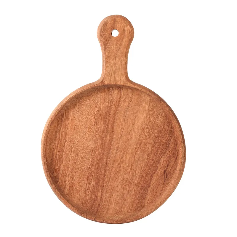 Plato/bandeja para servir pizza de madera de &eacute;bano redondo personalizado con asa 