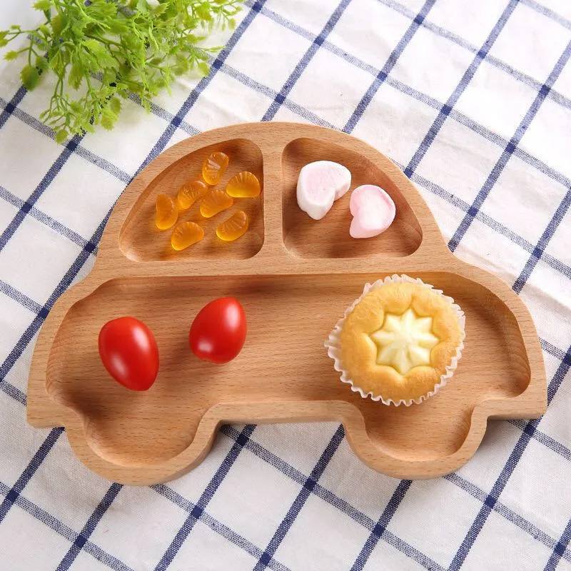 Plato decorativo de madera de haya para servir y comida con forma de coche para aperitivos, caramelos 