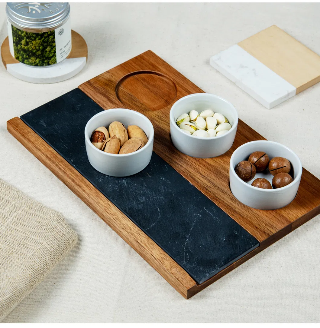 Tabla para servir rectangular de madera con pizarra y 3 vasos DIP