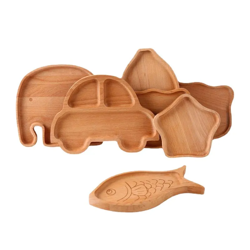 Platos de cena de bambú de madera con forma de cerdo lindo para niños