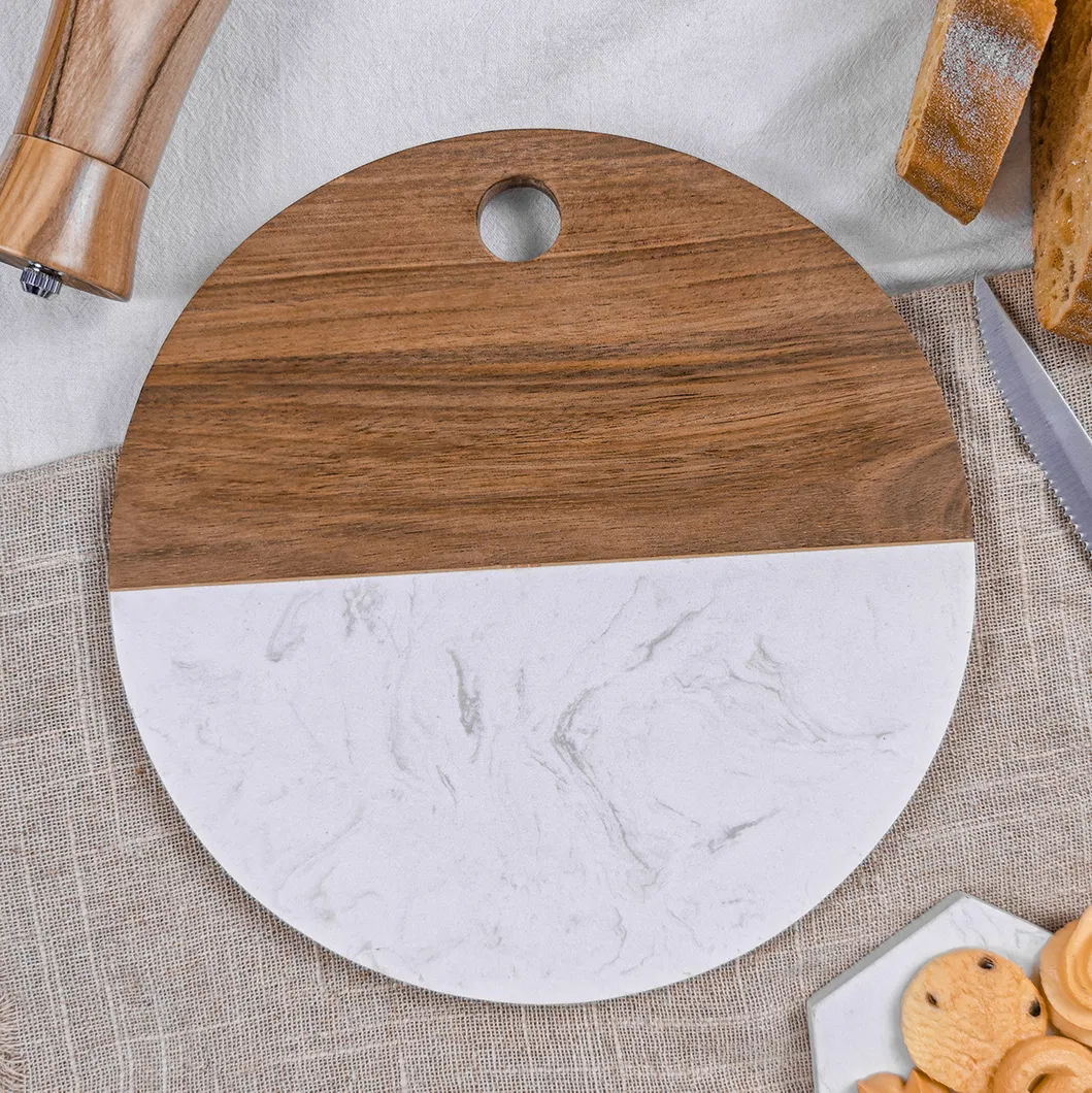 Tabla de cortar de madera y m&aacute;rmol, tabla para servir para filetes, frutas, pan y queso
