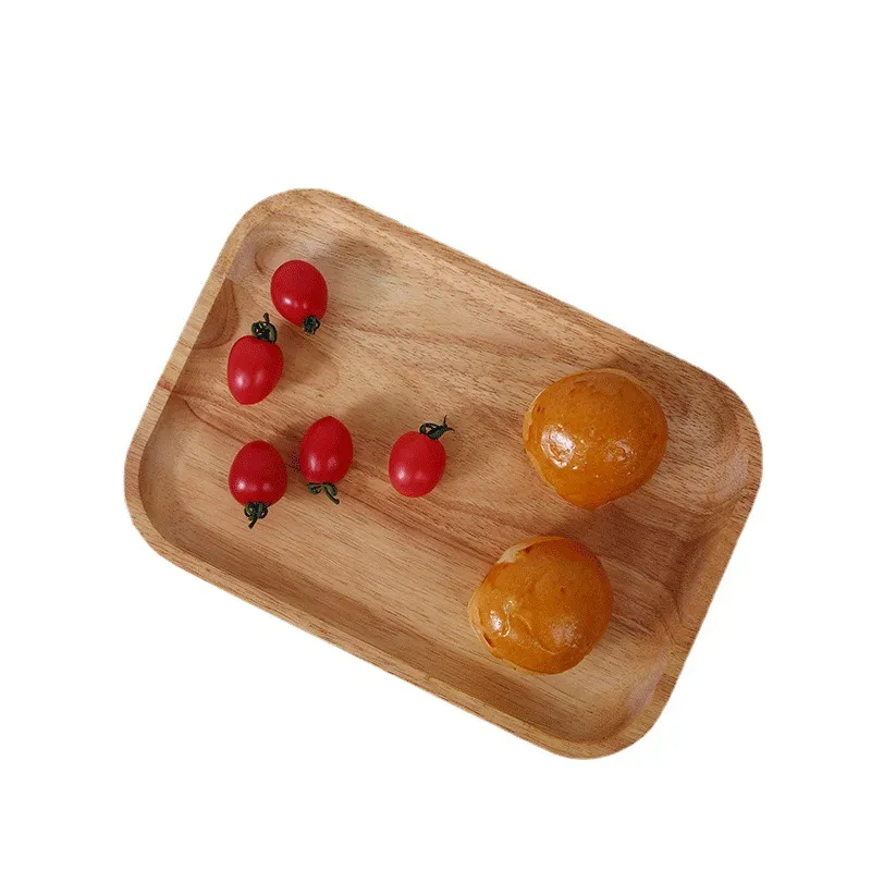 Bandeja rectangular rústica para servir comida de té de madera de haya