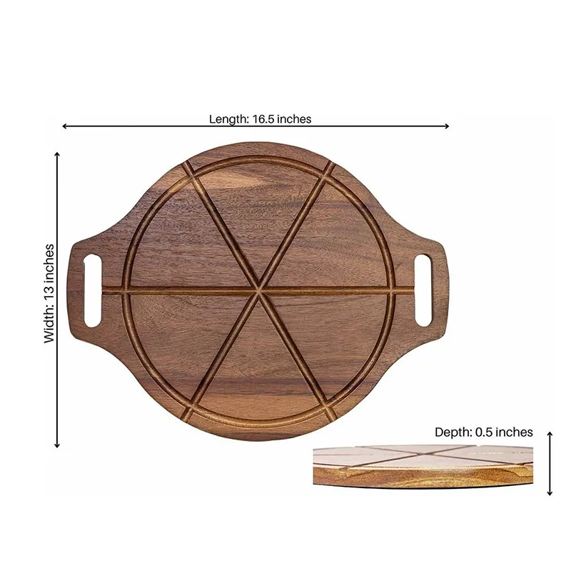 pizza de madera redonda grande de doble cara, tabla para servir con asas Tabla para cortar 