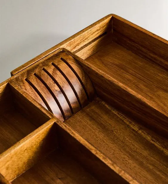 8 ranuras y divisores para cubiertos, utensilios y cubiertos Organizador de cajones de cocina de acacia de lujo con 8 ranuras y divisores para cubiertos, utensilios y cubiertos 
