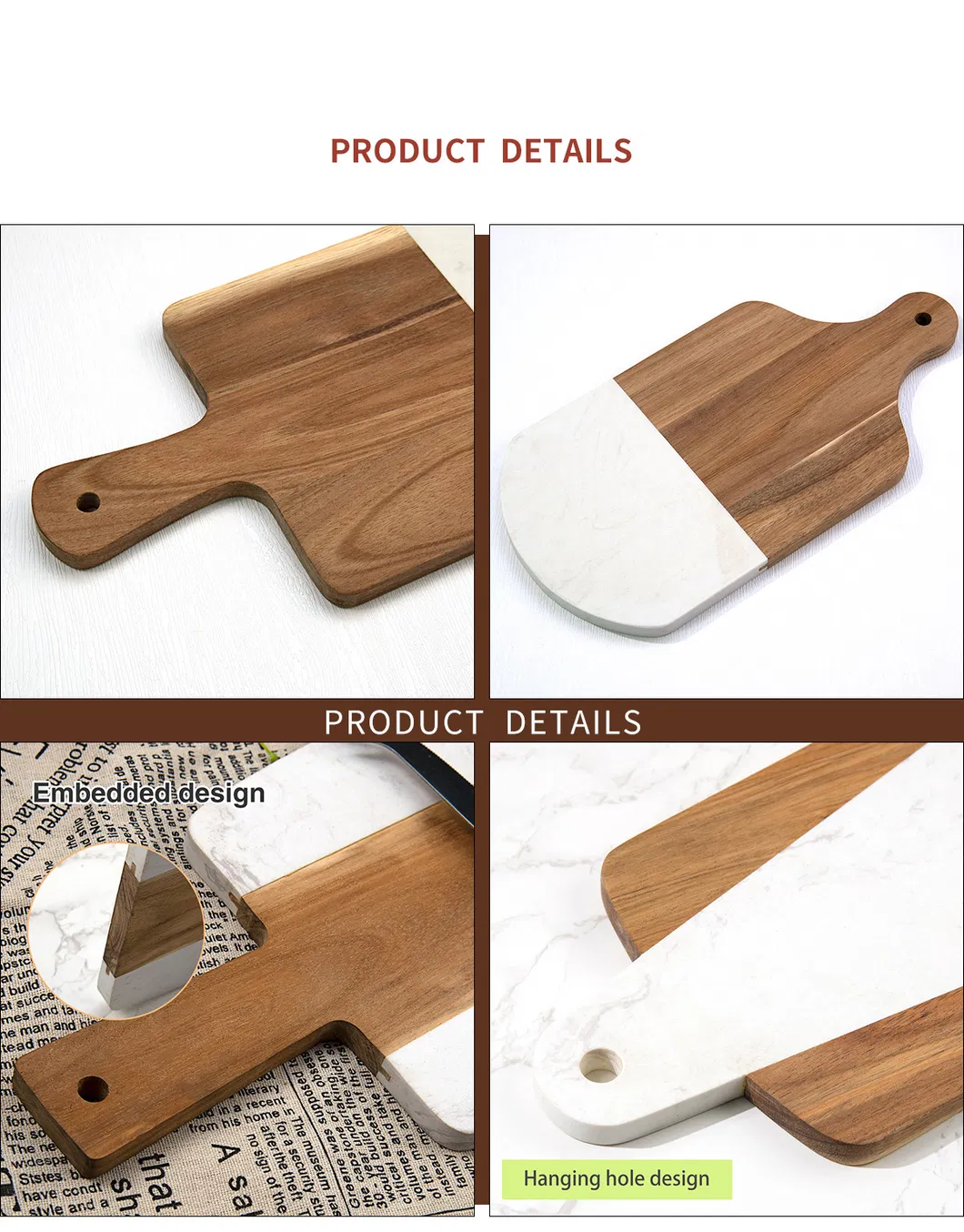 de cortar y cortar de m&aacute;rmol blanco y madera de acacia para quesos y embutidos Tabla 