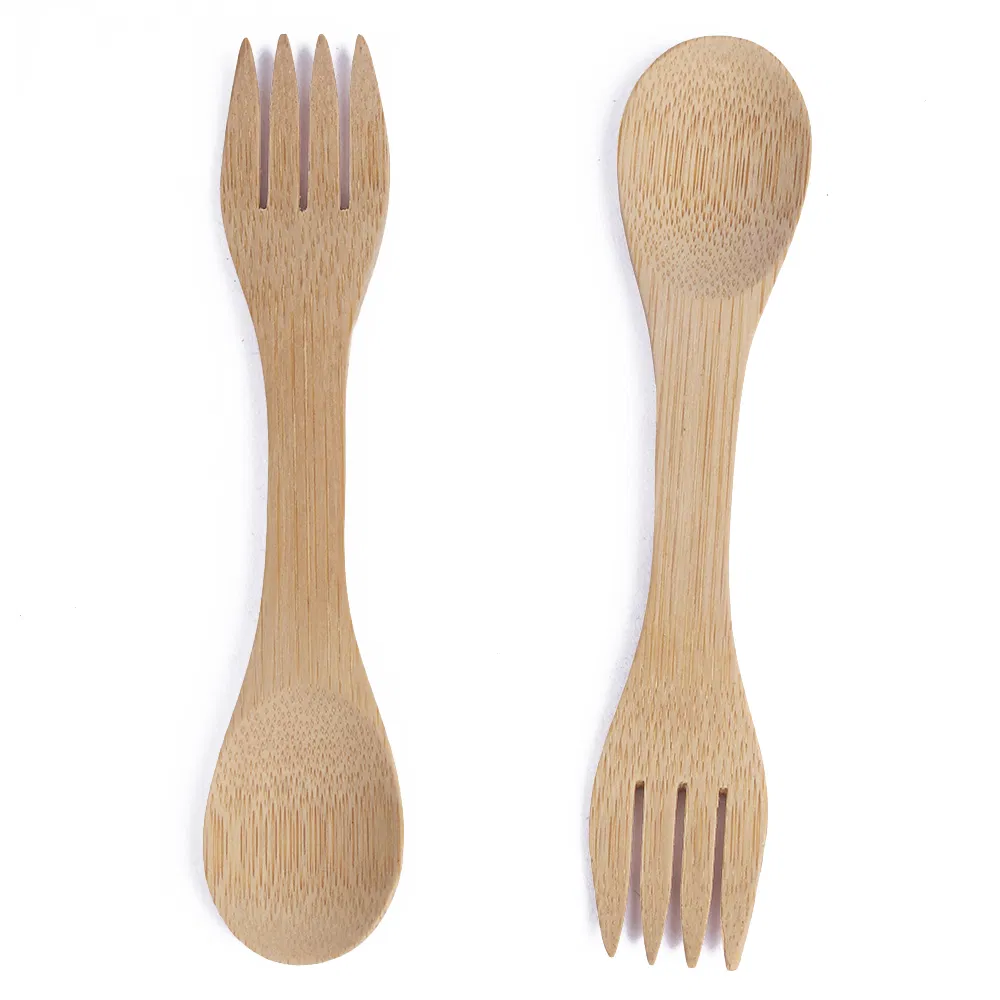 cuchara de bambú Suministro de juego de tenedores y cuchara de bambú reutilizables, tenedor y cuchara de bambú