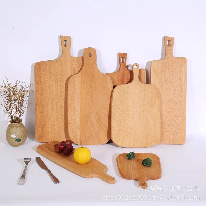 Tabla de cortar de madera de haya con forma de padde, tabla de cortar con mango 