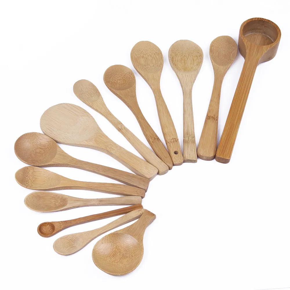 Venta al por mayor Juego de cucharas de bamb&uacute; personalizado para cocina y camping 
