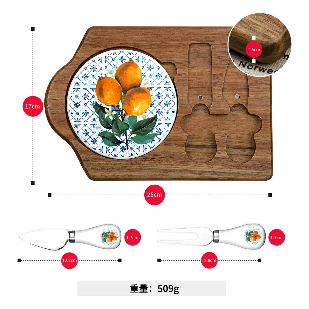 Tablas de madera para servir embutidos y quesos con plato de m&aacute;rmol y juego de cuchillos