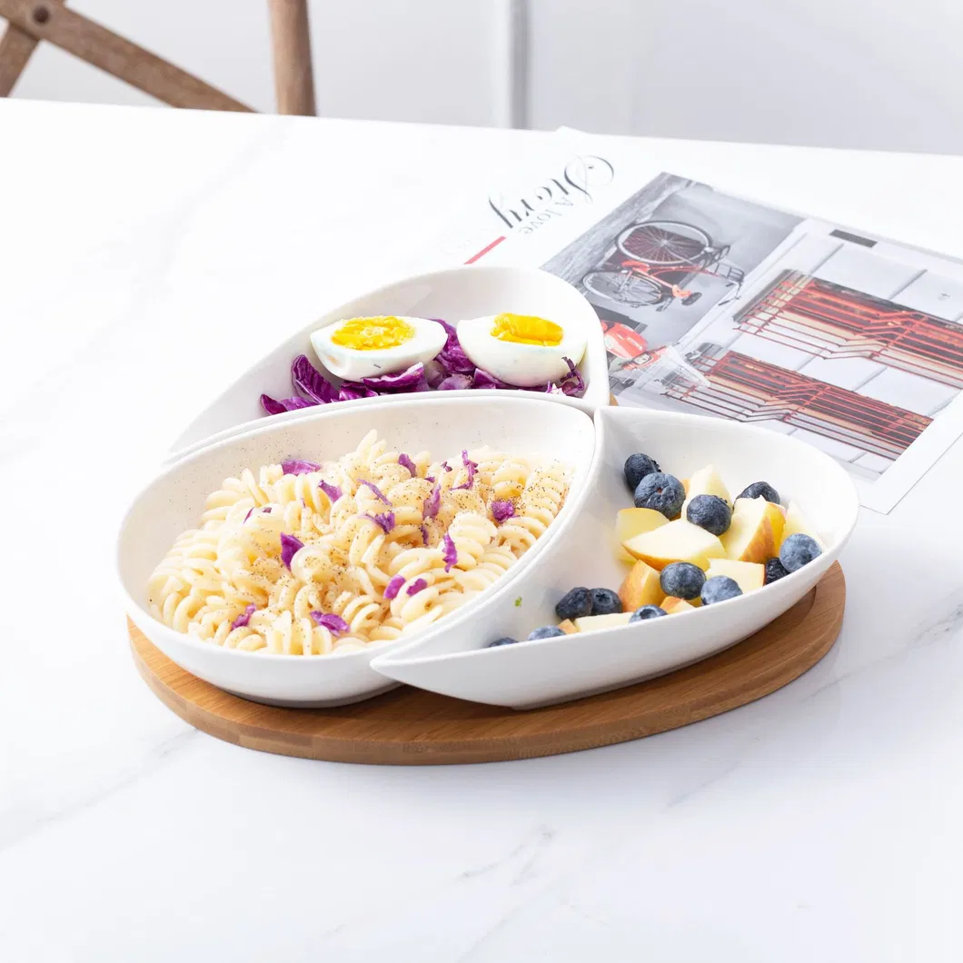 Platos de cerámica para servir con bandeja de bambú