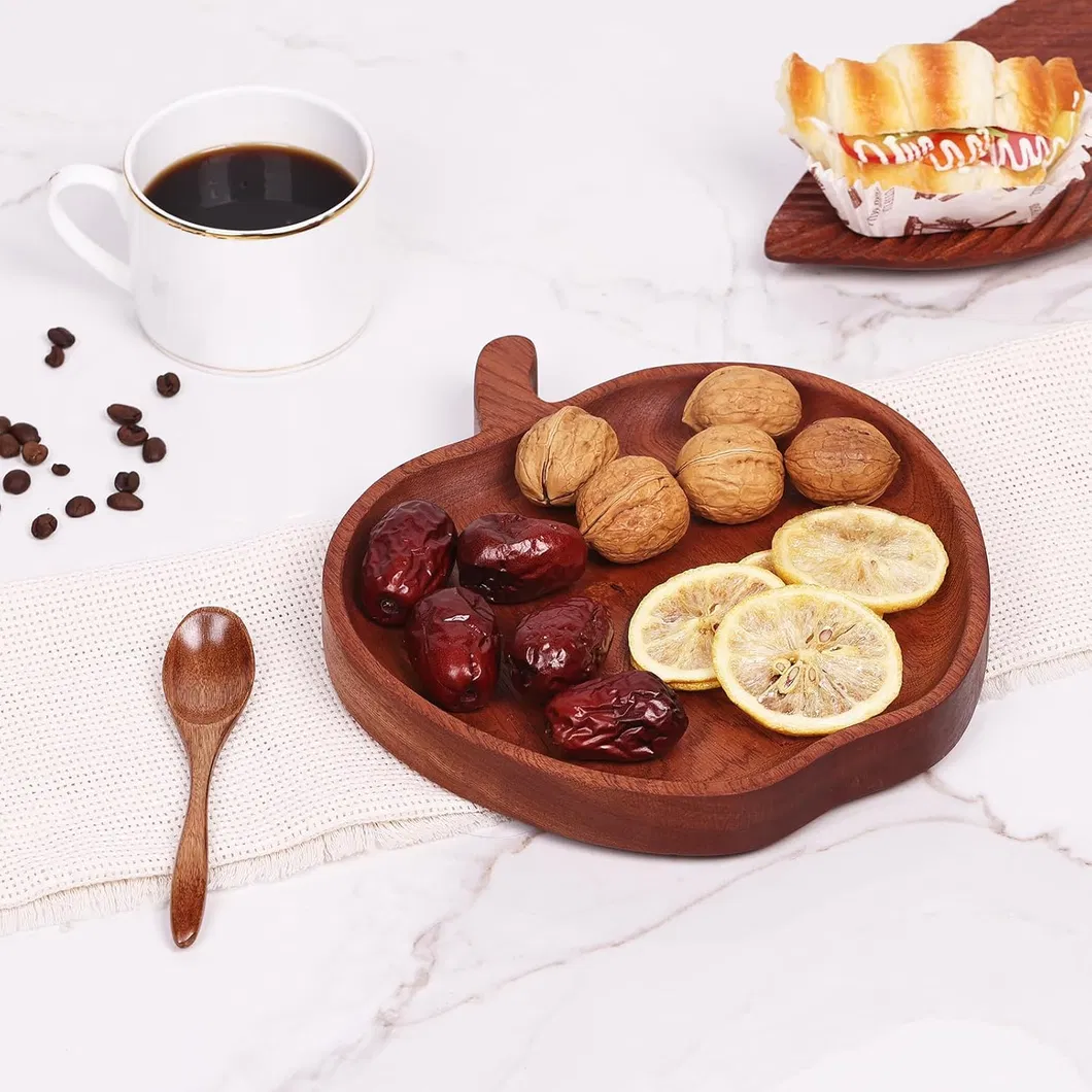 forma de manzana Bandeja para servir plato de comida de madera de &eacute;bano 