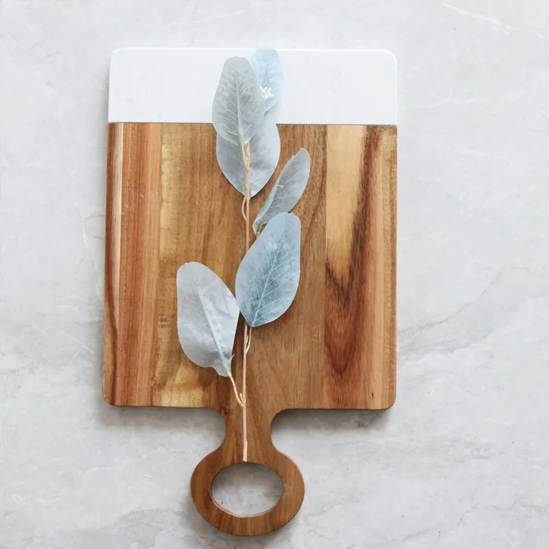 Tablero de presentaci&oacute;n de queso de madera y m&aacute;rmol decorativo 