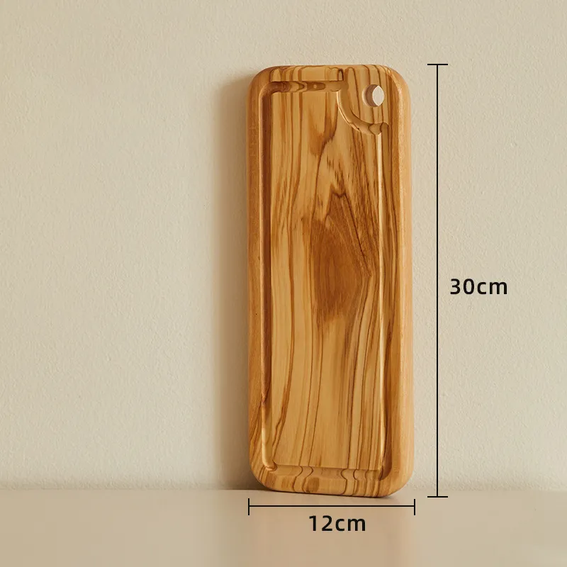 Tabla de cortar rectangular reversible de madera de olivo con ranura profunda para jugo 