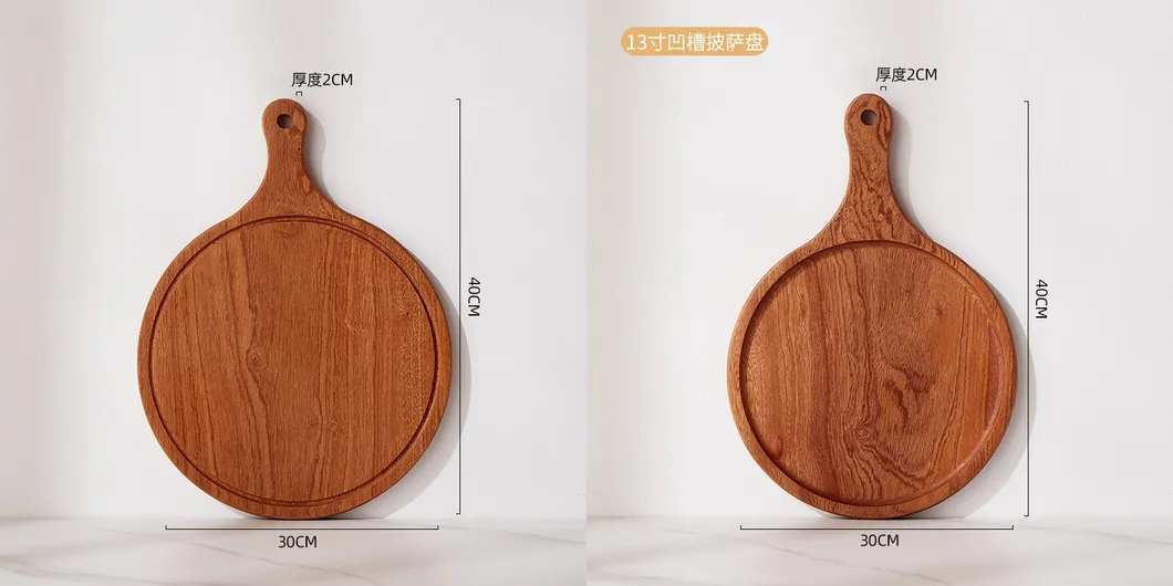 Tabla para servir pizza de madera de ébano de forma redonda con asas