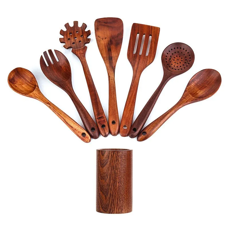 Juego de utensilios de cocina de madera de teca 