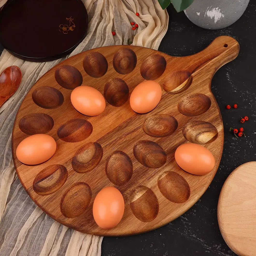 Huevera r&uacute;stica apilable de madera para 12 huevos frescos