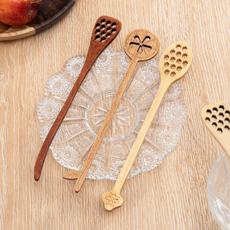madera Cuchara para agitar caf&eacute; con mango largo Cuchara para 