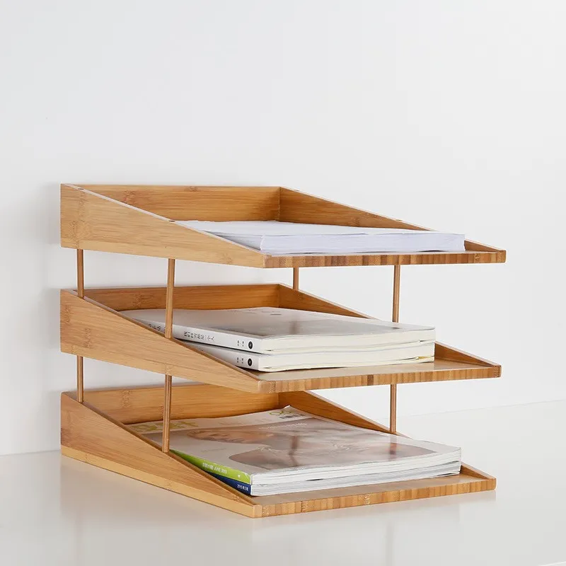 organizador de archivos de escritorio para oficina en casa Organizador de escritorio de bamb&uacute; de 3 niveles, bandeja para cartas, organizador de papel, organizador de archivos de escritorio para oficina en casa 