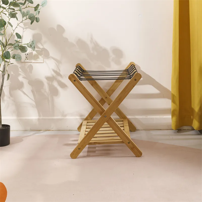 Portaequipajes plegable de bamb&uacute; y madera de pie para habitaci&oacute;n de hotel, portaequipajes para almacenamiento de equipaje. 
