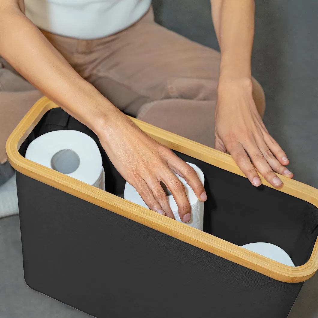 Organizador de papel higi&eacute;nico apilable y plegable para ba&ntilde;o con tapa de bamb&uacute; 