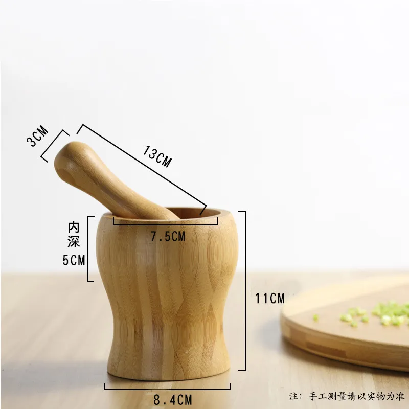 Juego de mortero y maja de bamb&uacute; ecol&oacute;gico para uso en la cocina 