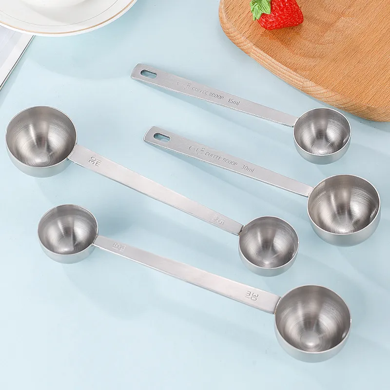 Cucharas medidoras de acero inoxidable de doble cabeza para medir juegos de granos de café y hojas de té