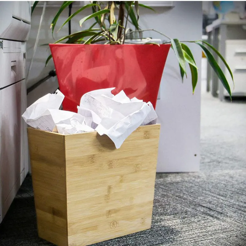 Cesta de basura de bamb&uacute; abierta rectangular para el hogar