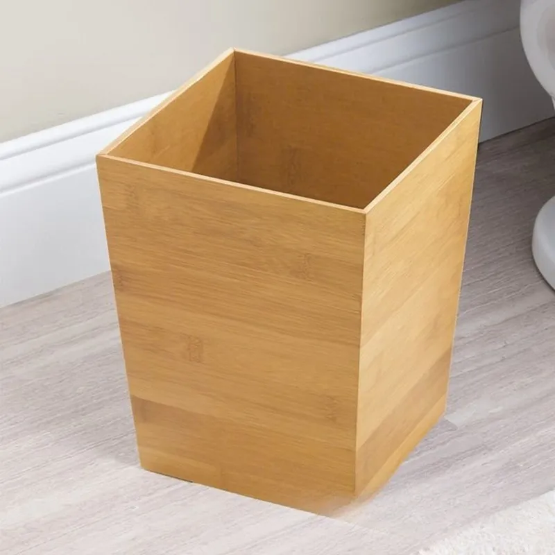 de basura de bamb&uacute; cuadrado creativo/papelera de oficina/bote de basura para sala de estar y ba&ntilde;o