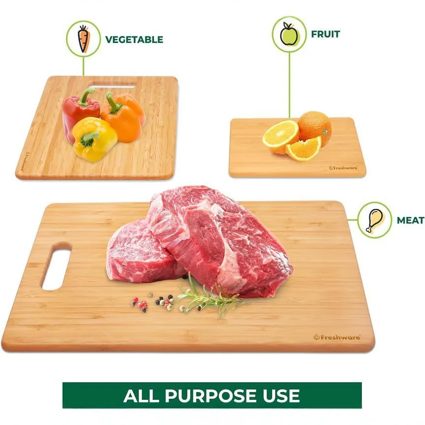 Juego de tablas de cortar de frutas y verduras de bamb&uacute; duraderas de 3 piezas para cocina