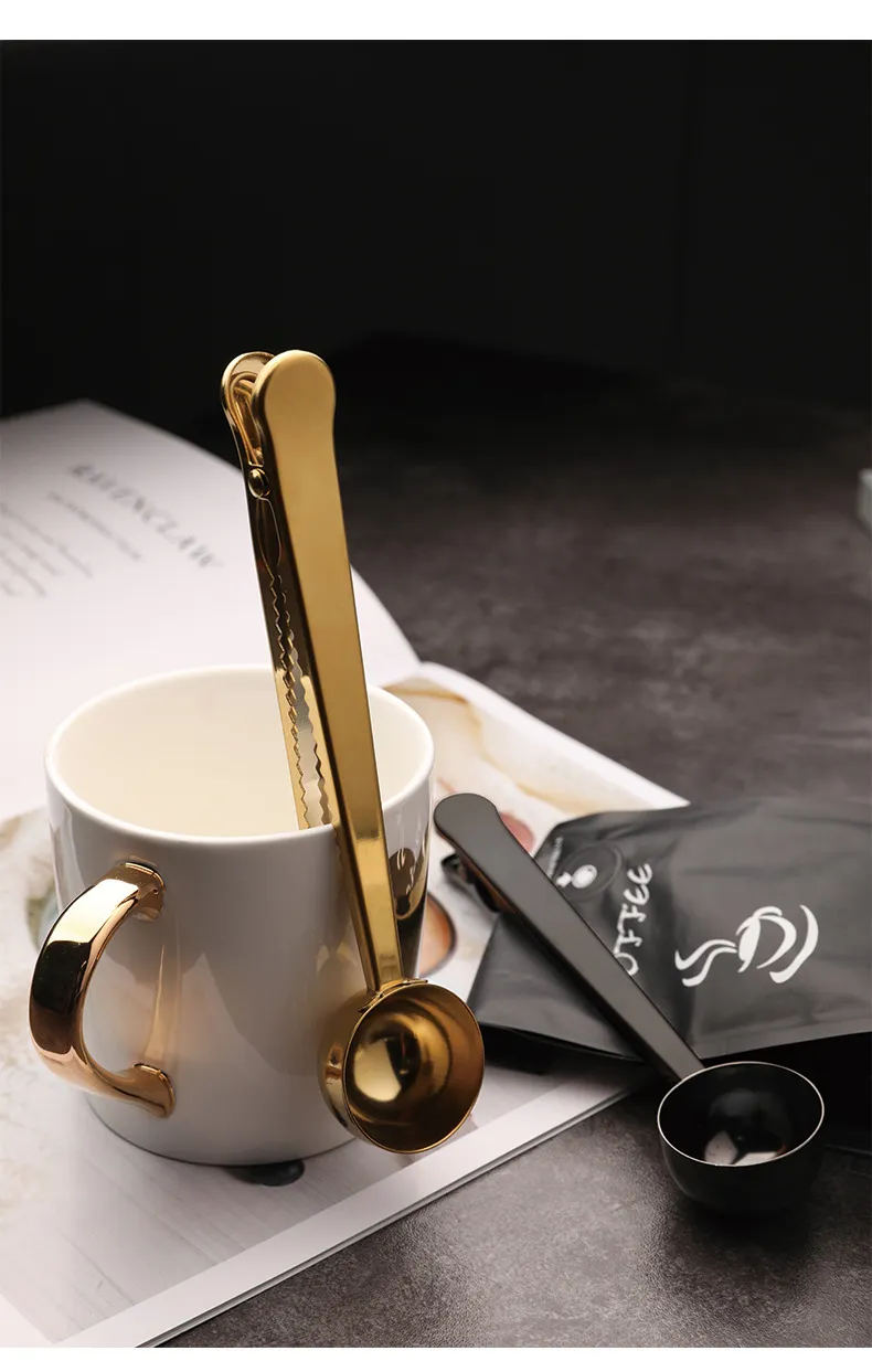 Venta al por mayor Cuchara medidora de café de acero inoxidable multicolor con clip